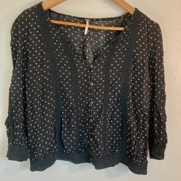 Free People Button Front Peasant
Blouse Black Size (M) - Picture 3 of 7